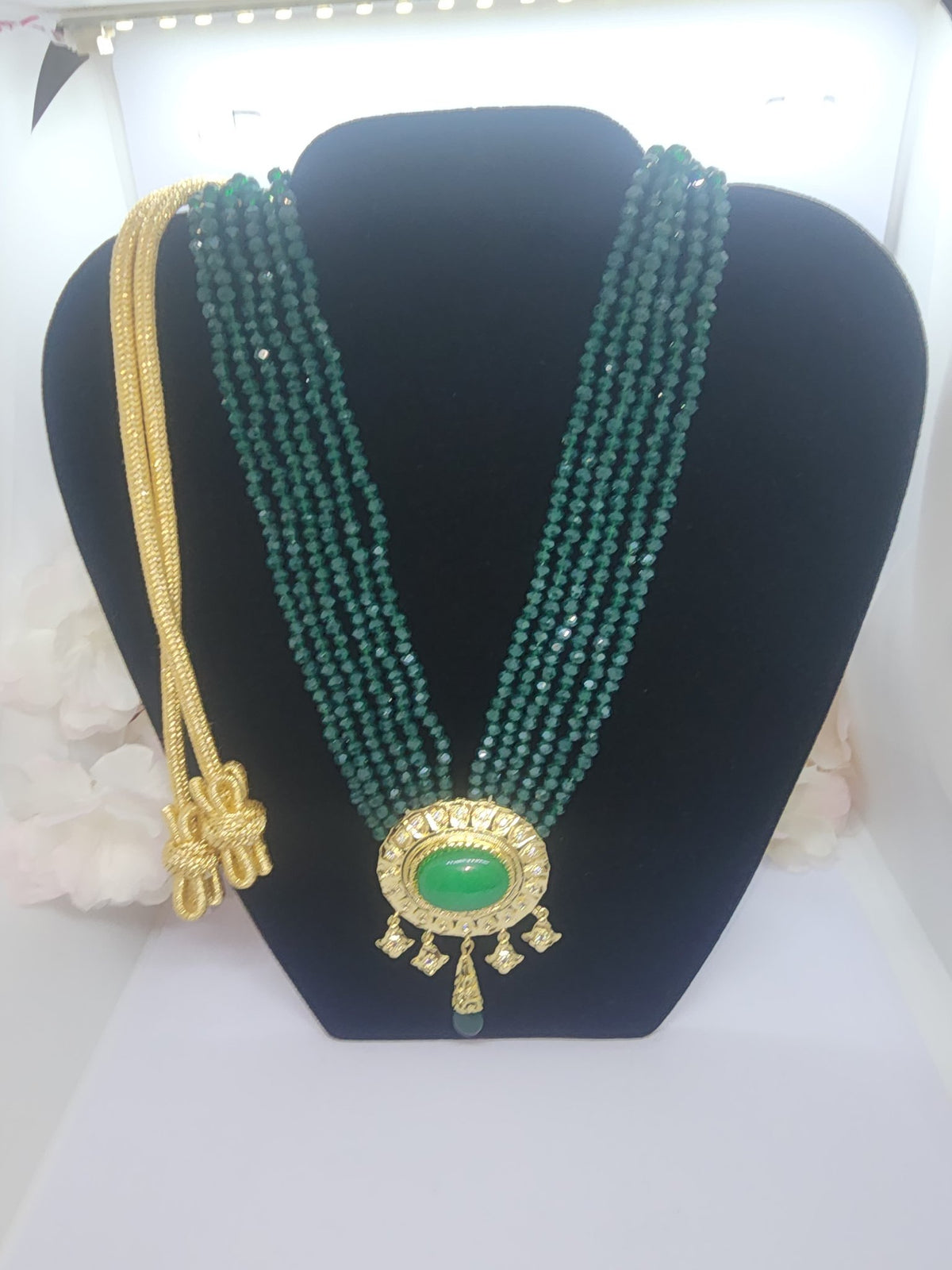mdeja green beaded necklace gold pendant1 montreal maison farhat