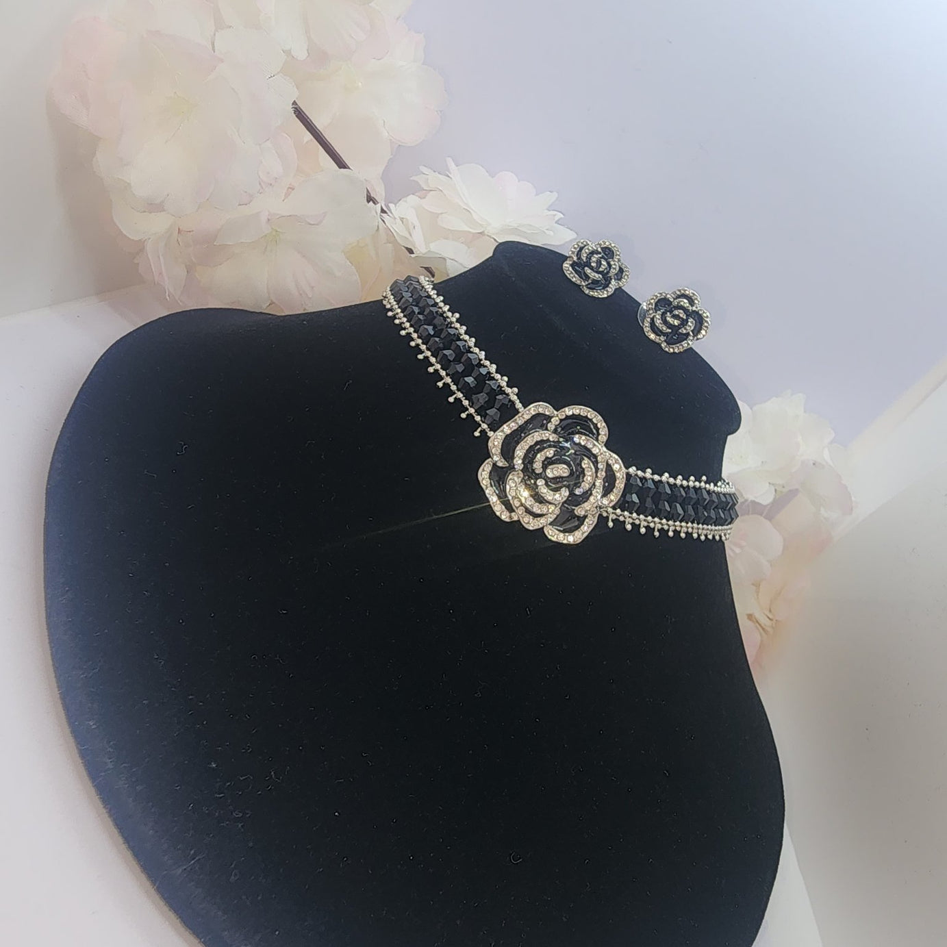 black rose choker necklace earrings set2 toronto maison farhat