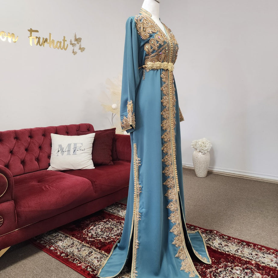 Caftan Amira – Petrol Blue | Maison Farhat