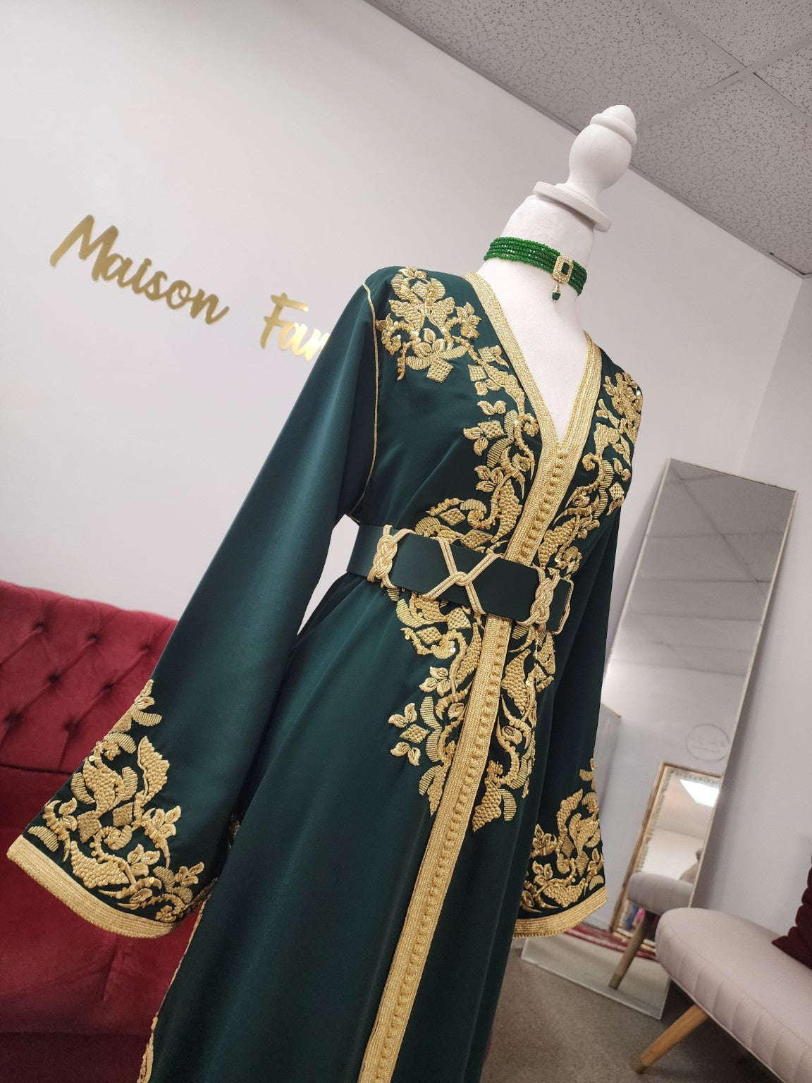 Caftan April – Emerald Green, Maison Farhat