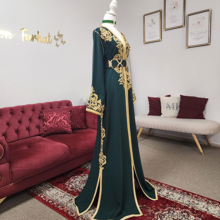 Caftan April – Emerald Green, Maison Farhat