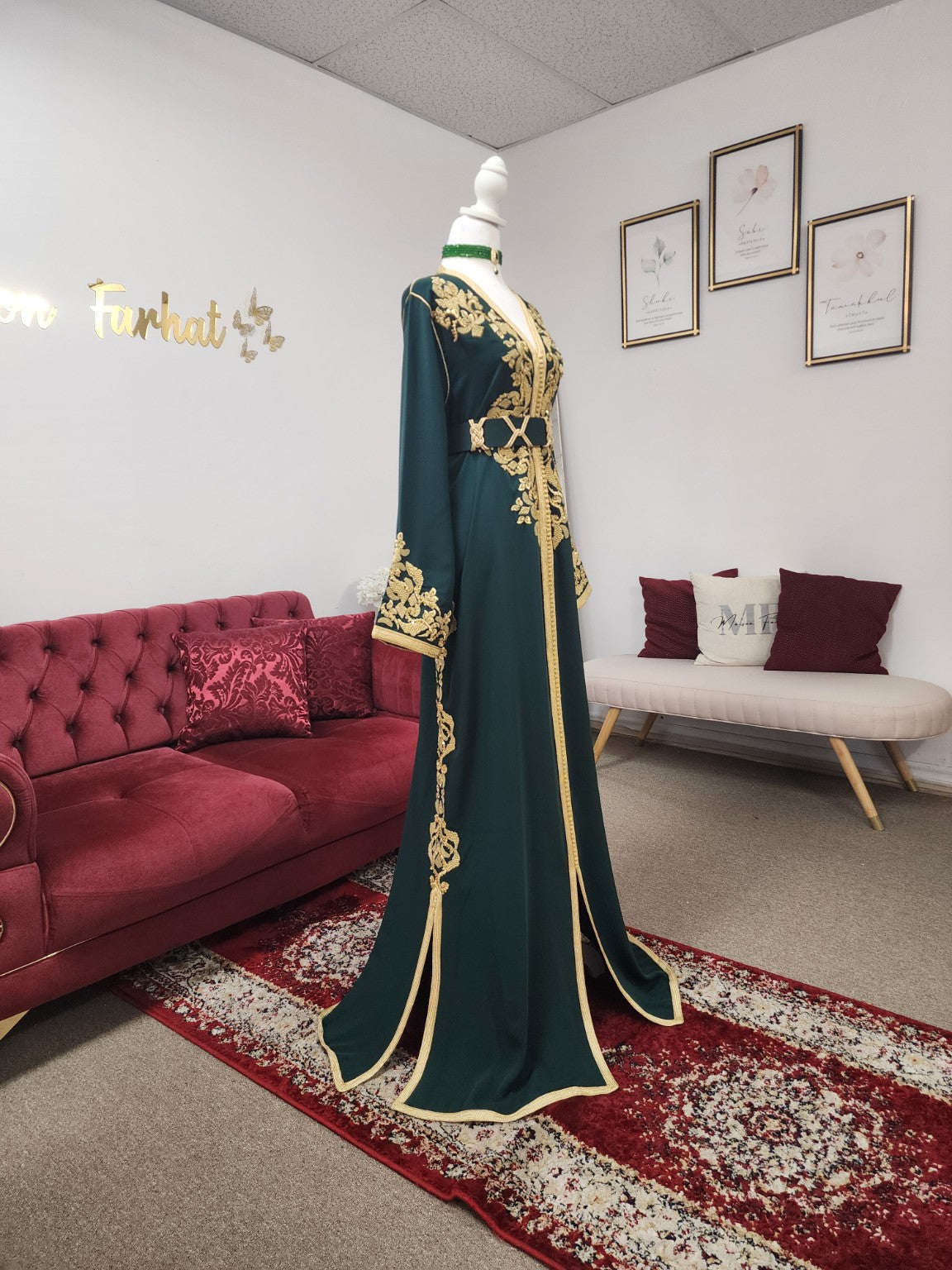 Caftan April – Emerald Green, Maison Farhat