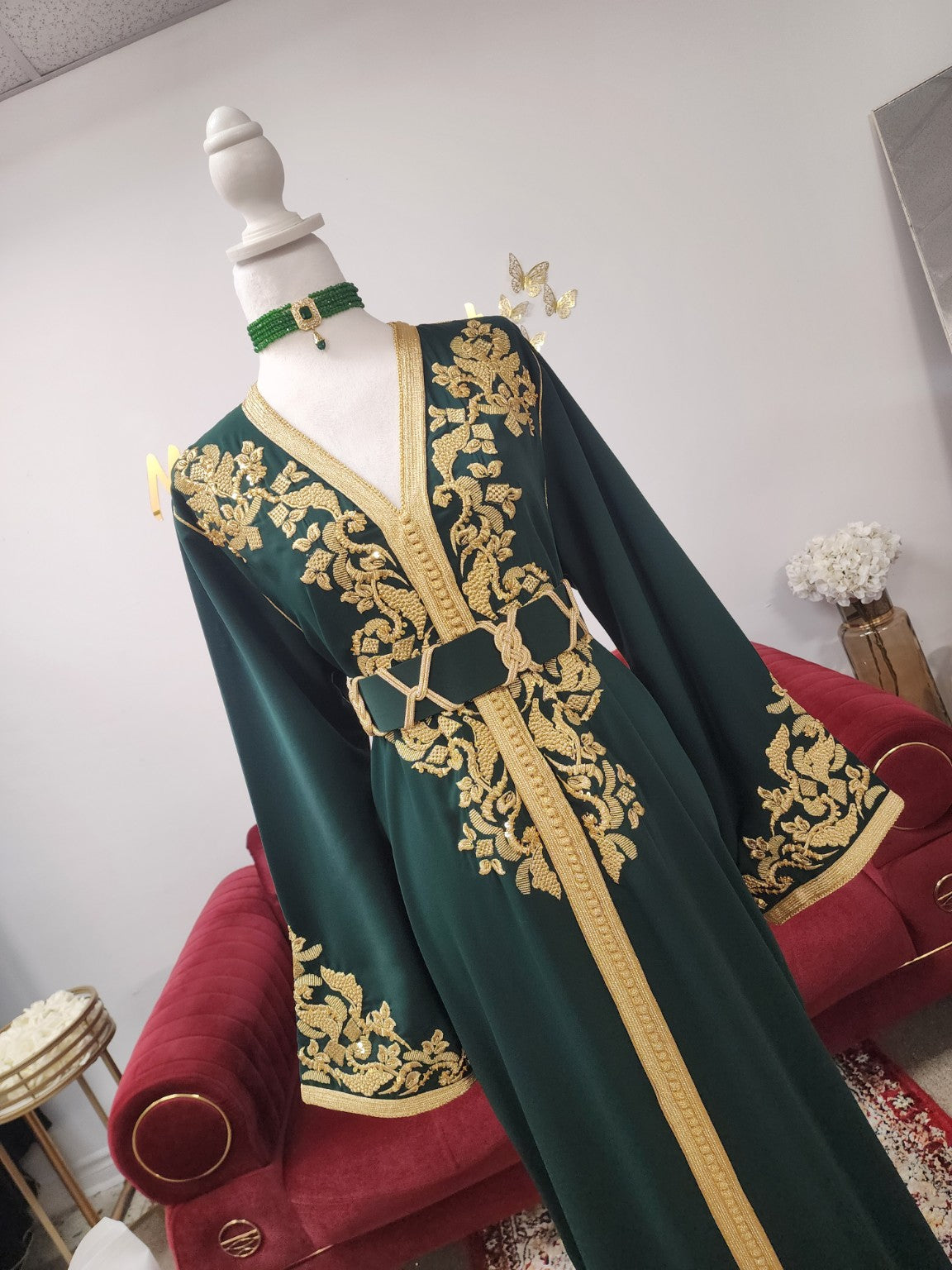 Caftan April – Emerald Green, Maison Farhat