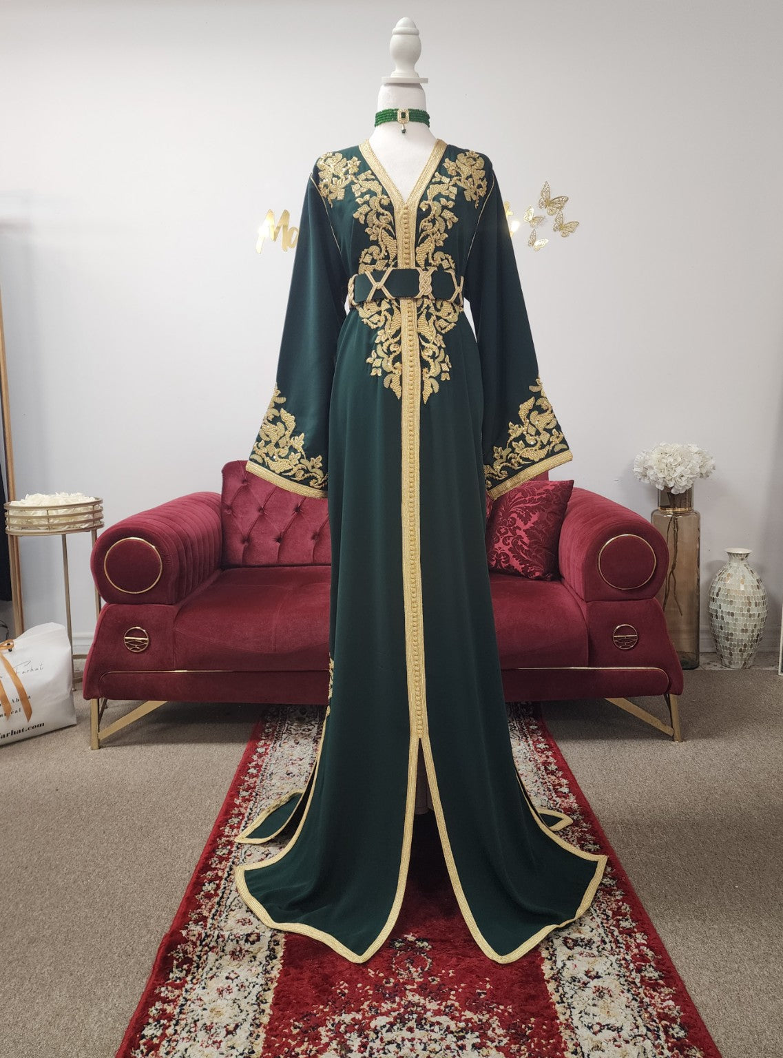 Caftan April – Emerald Green, Maison Farhat