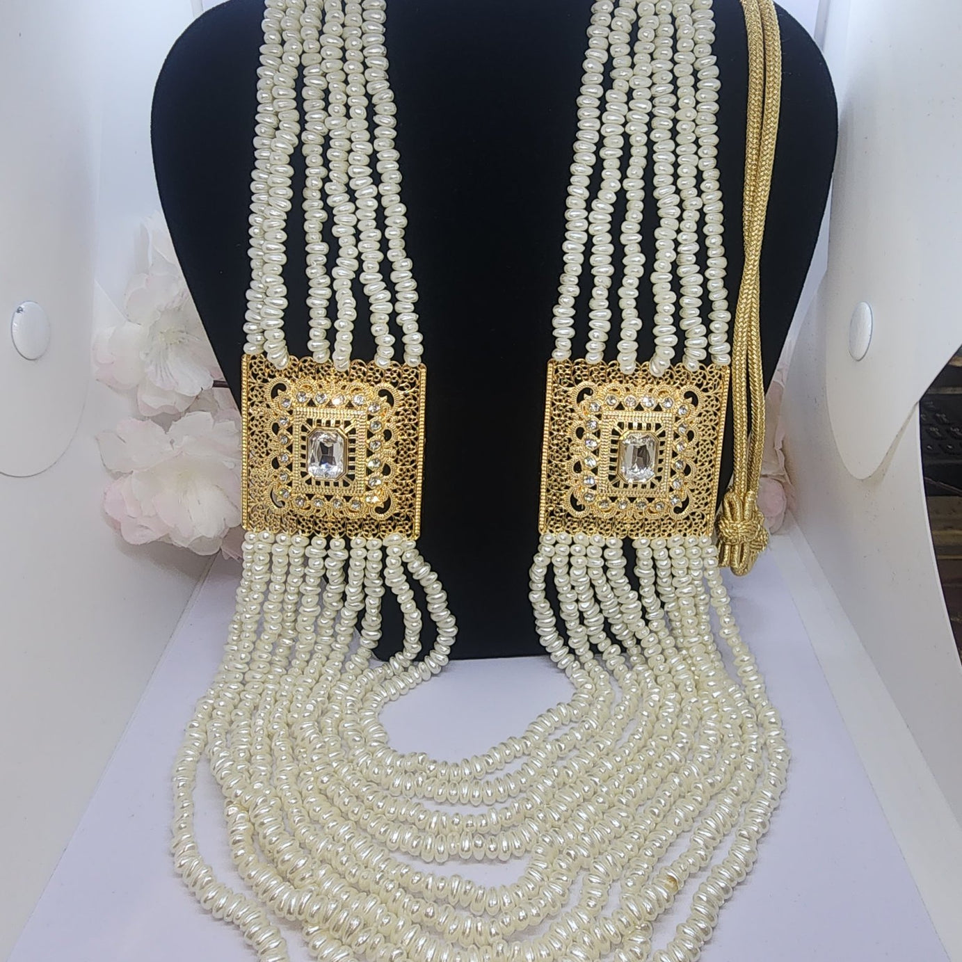 dark green beaded necklace gold pendant2 dearborn maison farhat