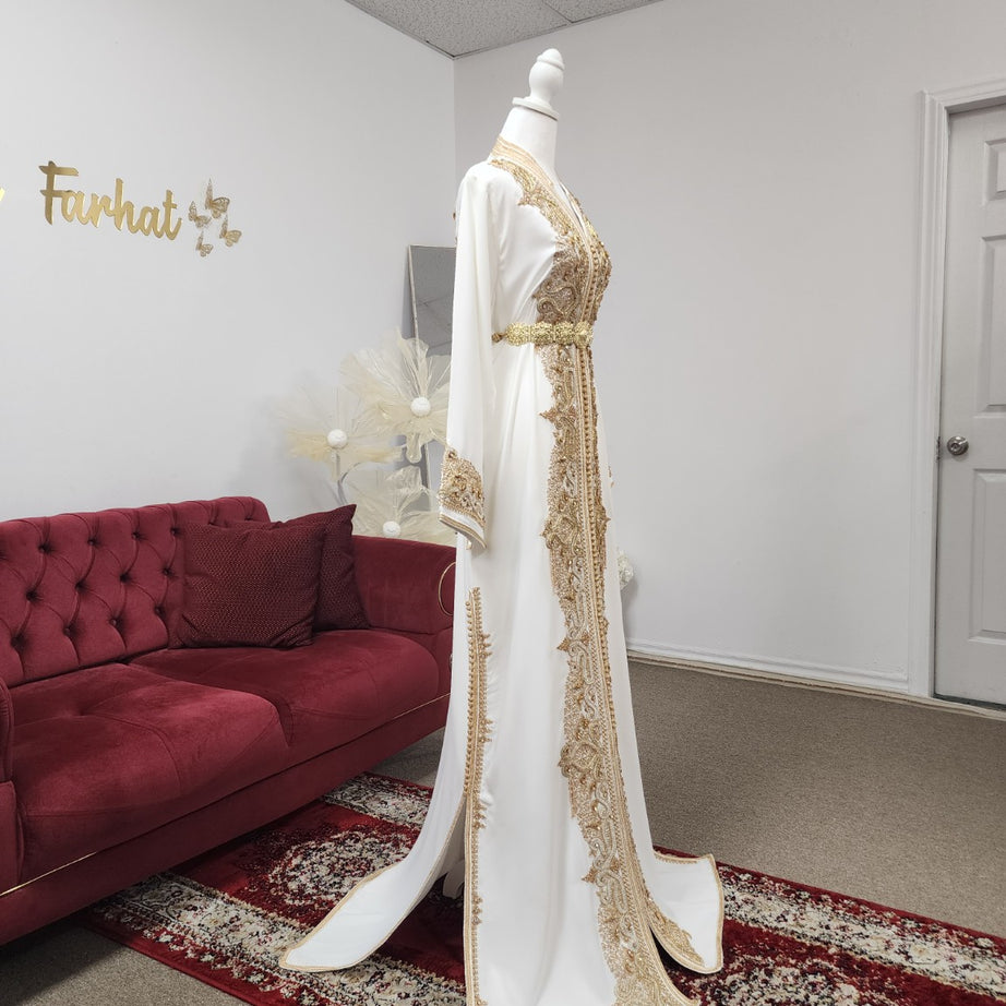 Maison Farhat – Caftan Ivoire Doré – Éclat Royal – vue 4
