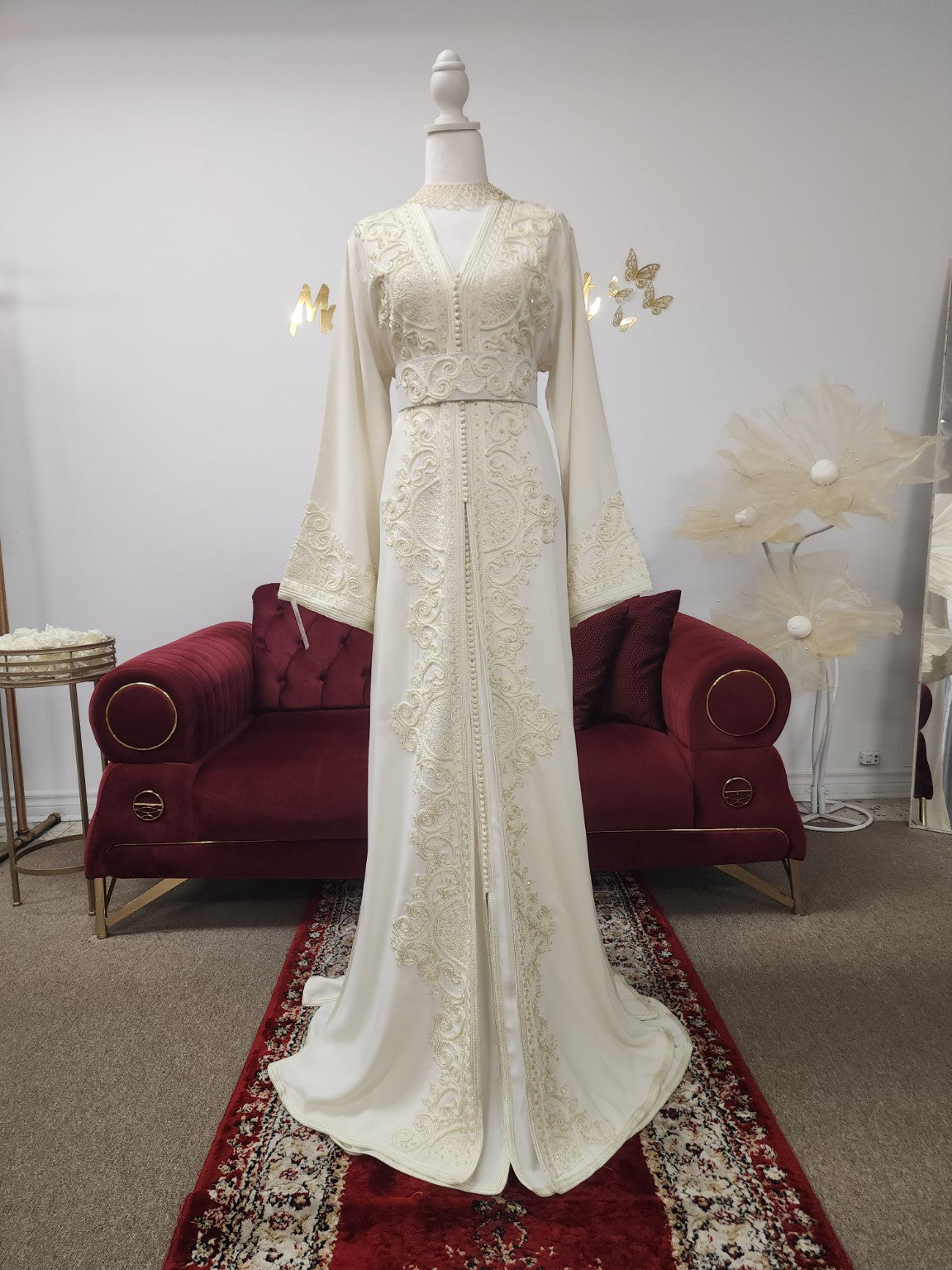 Maison Farhat – Caftan Ivoire Impérial – Broderies ton sur ton – vue 1