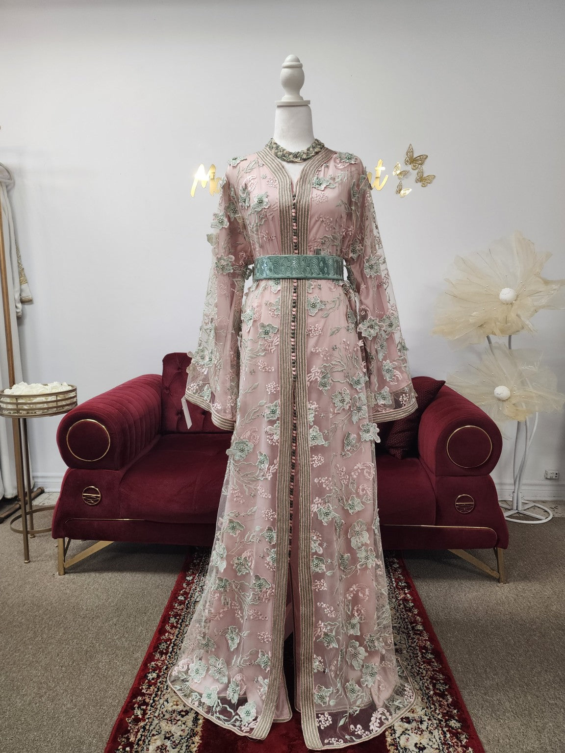 Maison Farhat – Caftan Jardin de Sauge – Rose poudré – vue 1