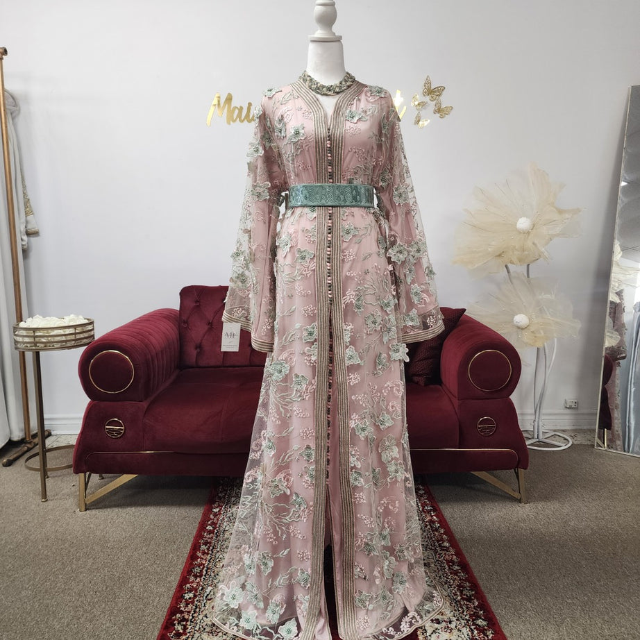 Maison Farhat – Caftan Jardin de Sauge – Rose poudré – vue 2