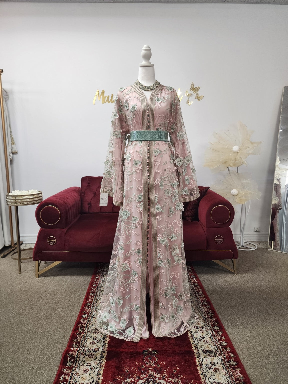 Maison Farhat – Caftan Jardin de Sauge – Rose poudré – vue 2