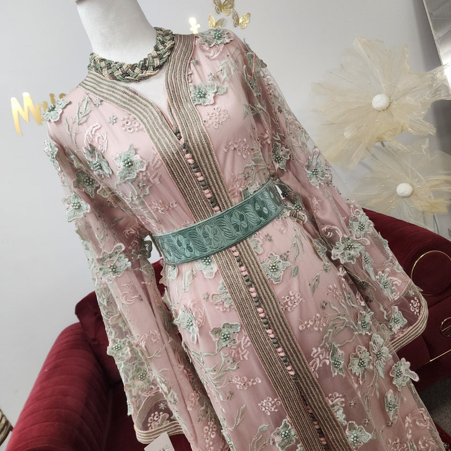 Maison Farhat – Caftan Jardin de Sauge – Rose poudré – vue 3