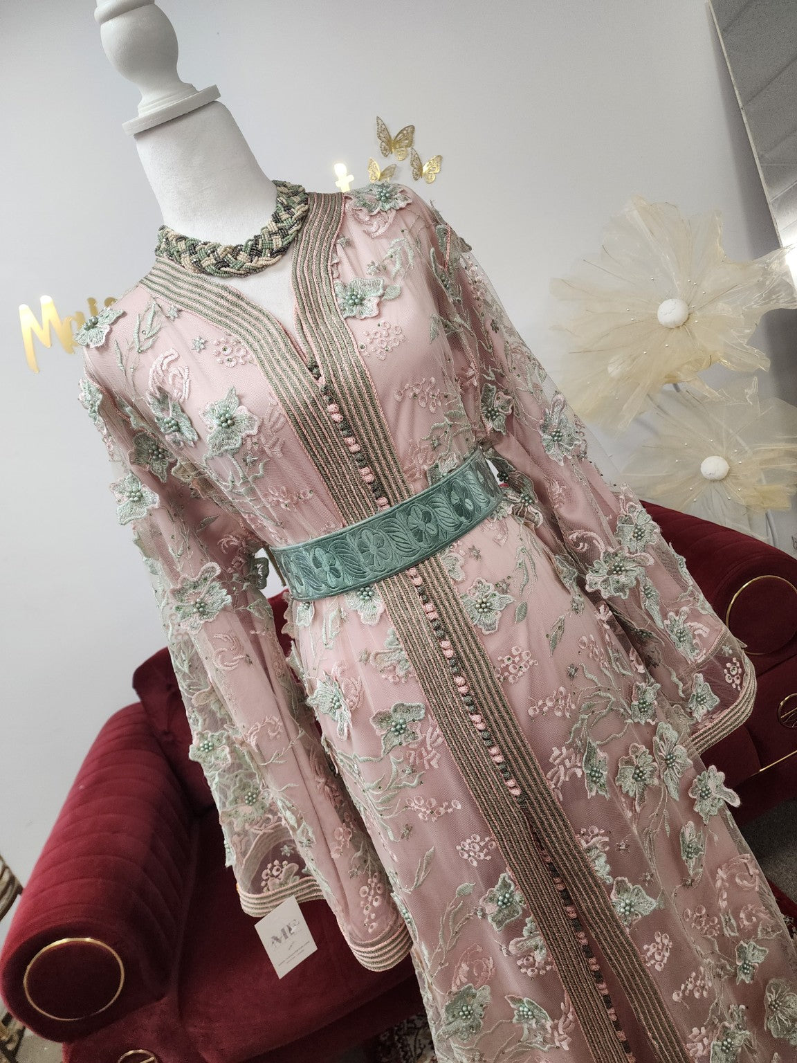 Maison Farhat – Caftan Jardin de Sauge – Rose poudré – vue 3
