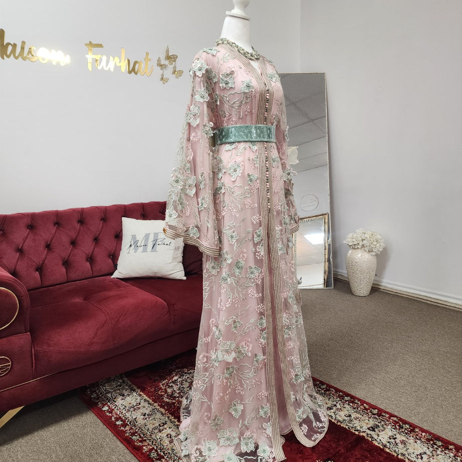 Maison Farhat – Caftan Jardin de Sauge – Rose poudré – vue 4