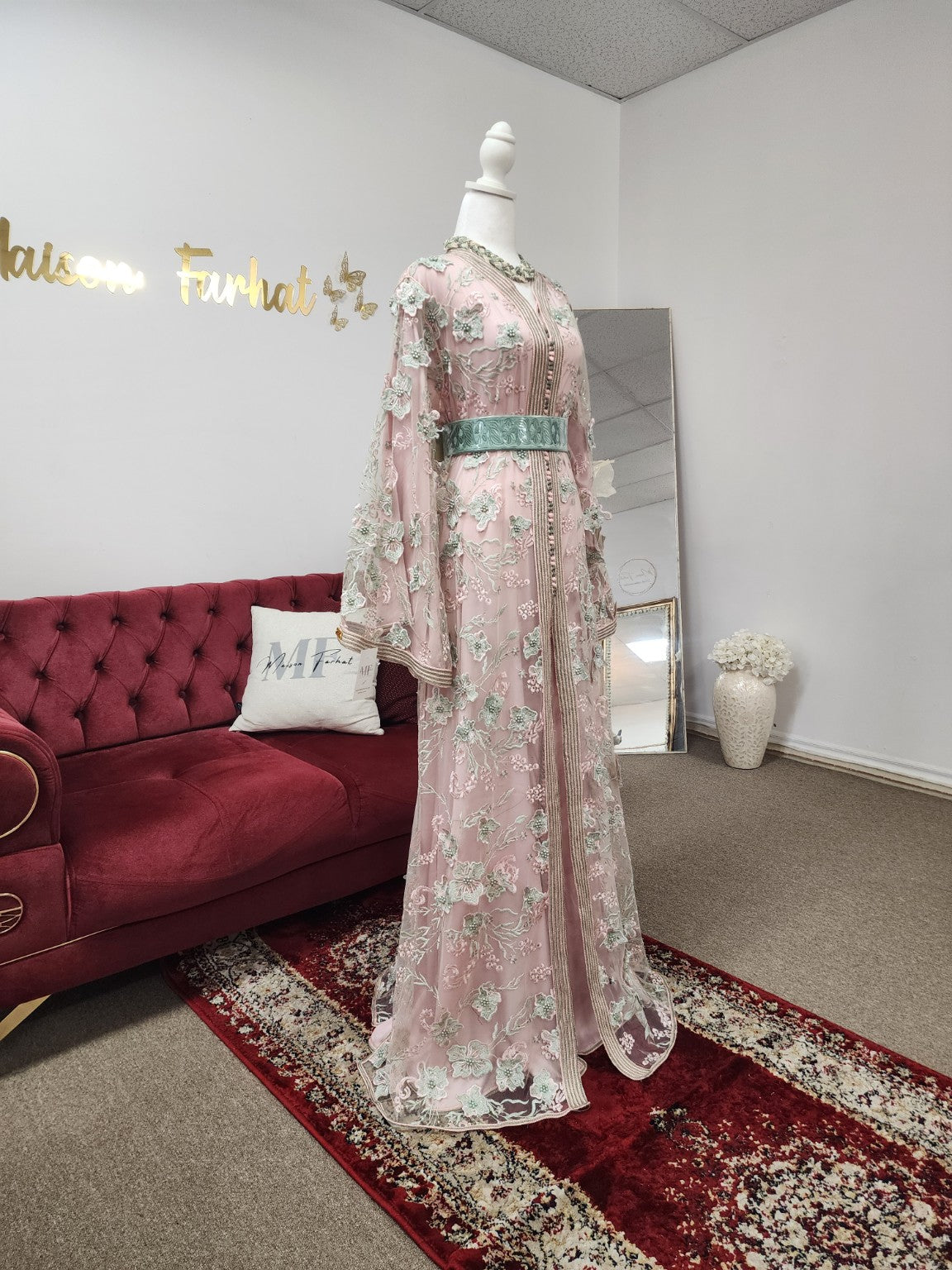Maison Farhat – Caftan Jardin de Sauge – Rose poudré – vue 4