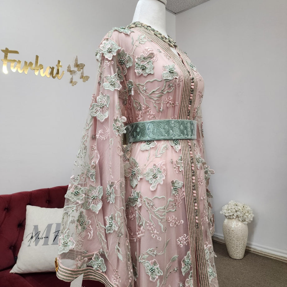 Maison Farhat – Caftan Jardin de Sauge – Rose poudré – vue 5