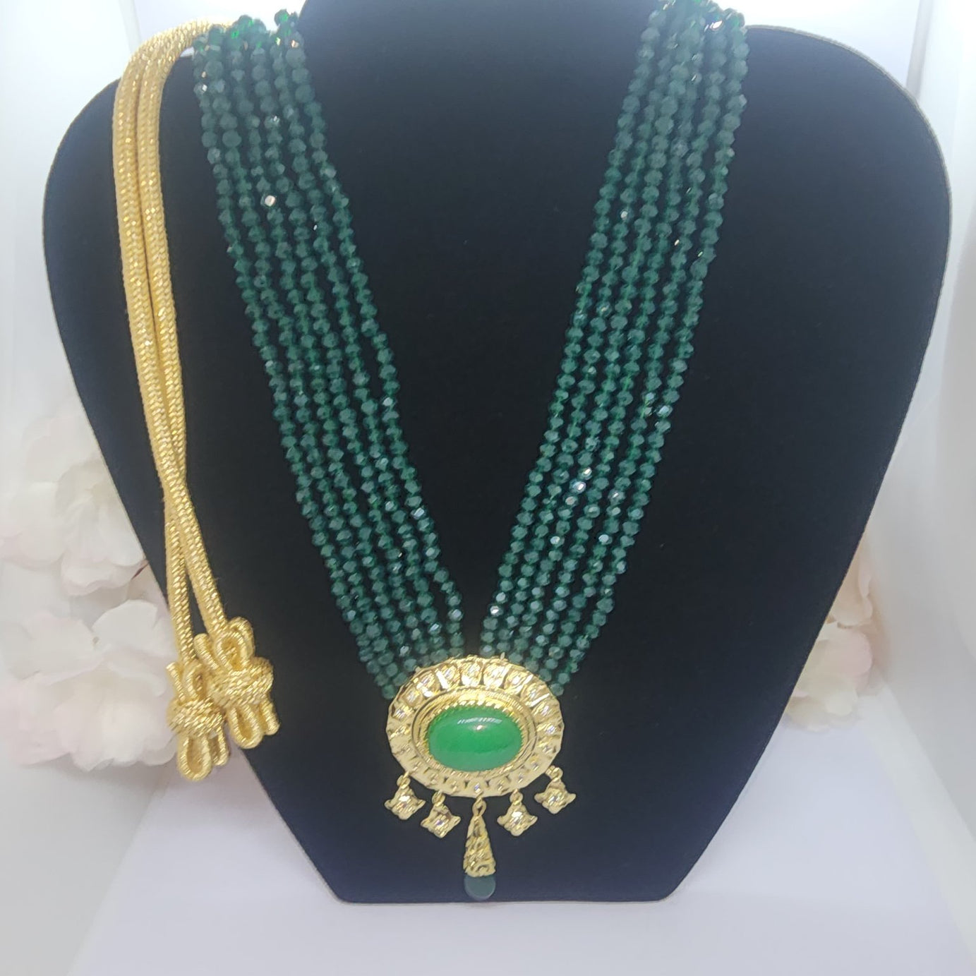 mdeja green beaded necklace gold pendant1 montreal maison farhat