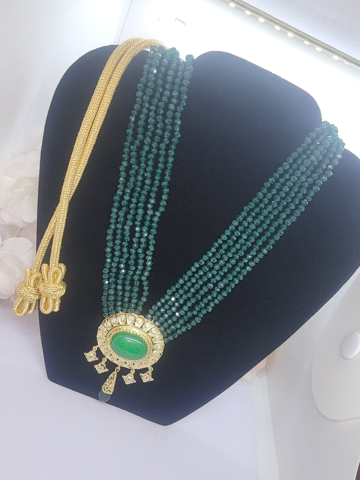 mdeja green beaded necklace gold pendant2 newyork maison farhat