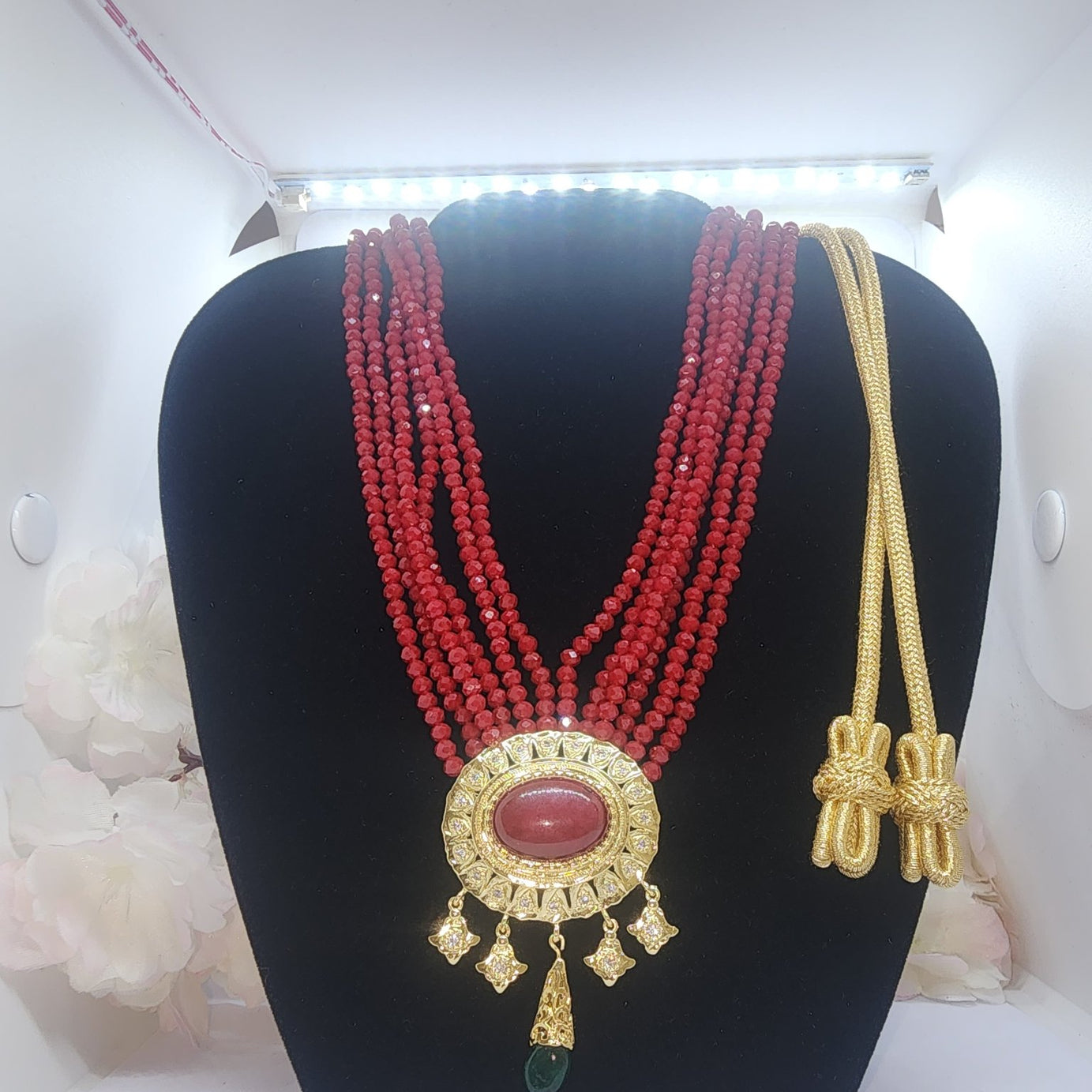 red beaded necklace gold pendant1 montreal maison farhat