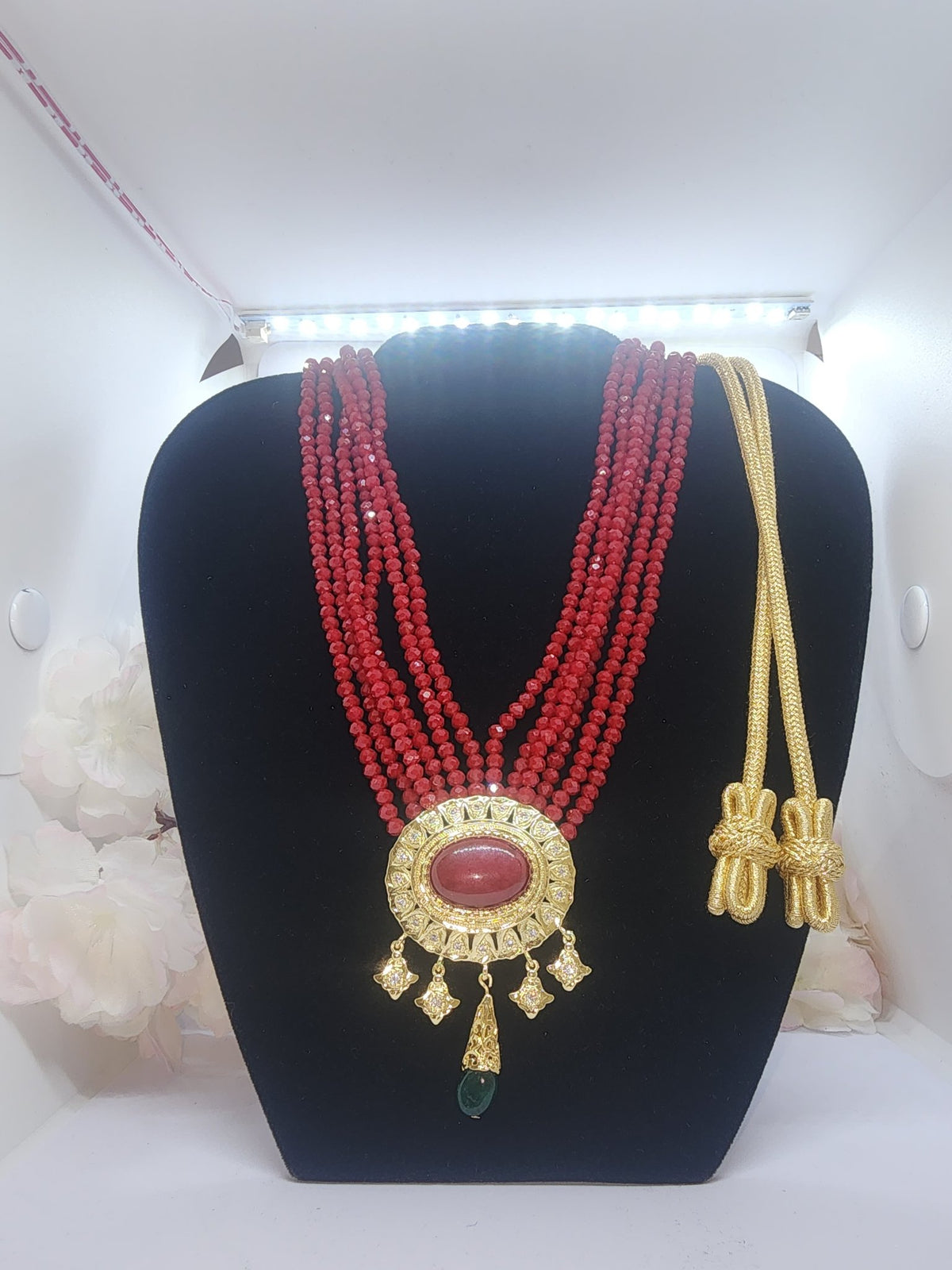 red beaded necklace gold pendant1 montreal maison farhat