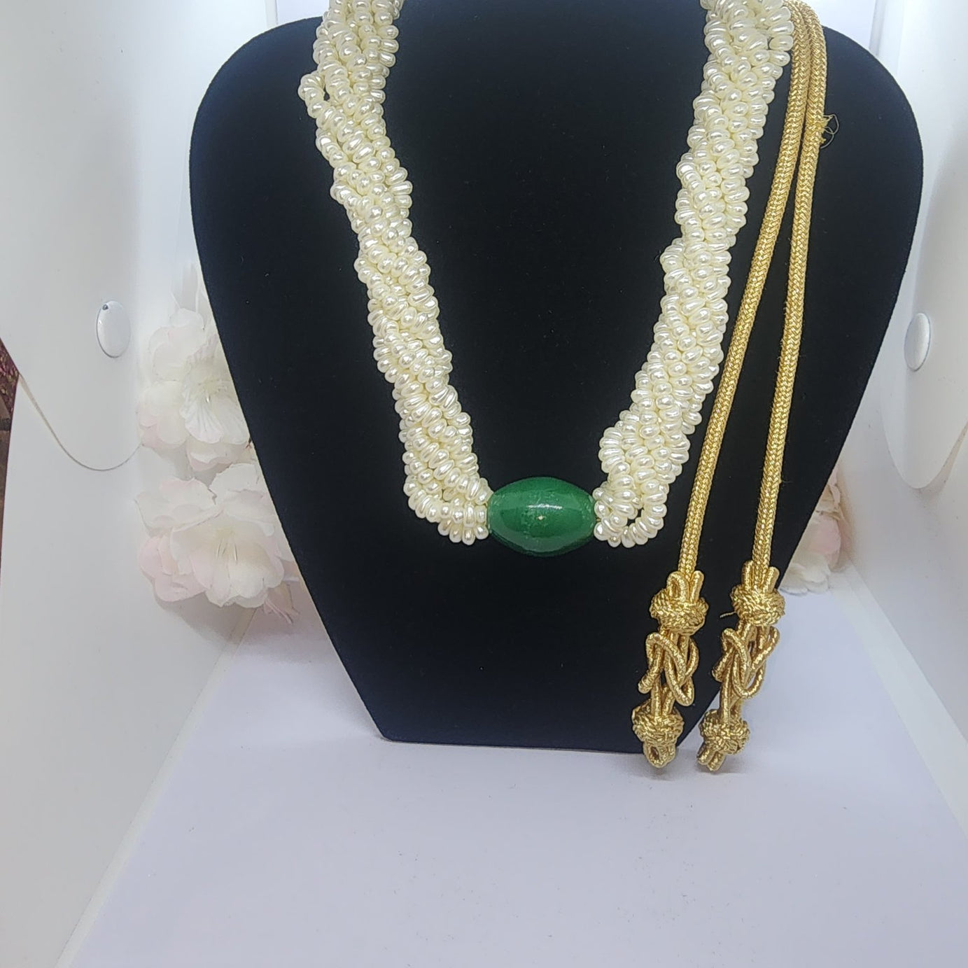 white pearl twisted necklace green stone2 toronto maison farhat