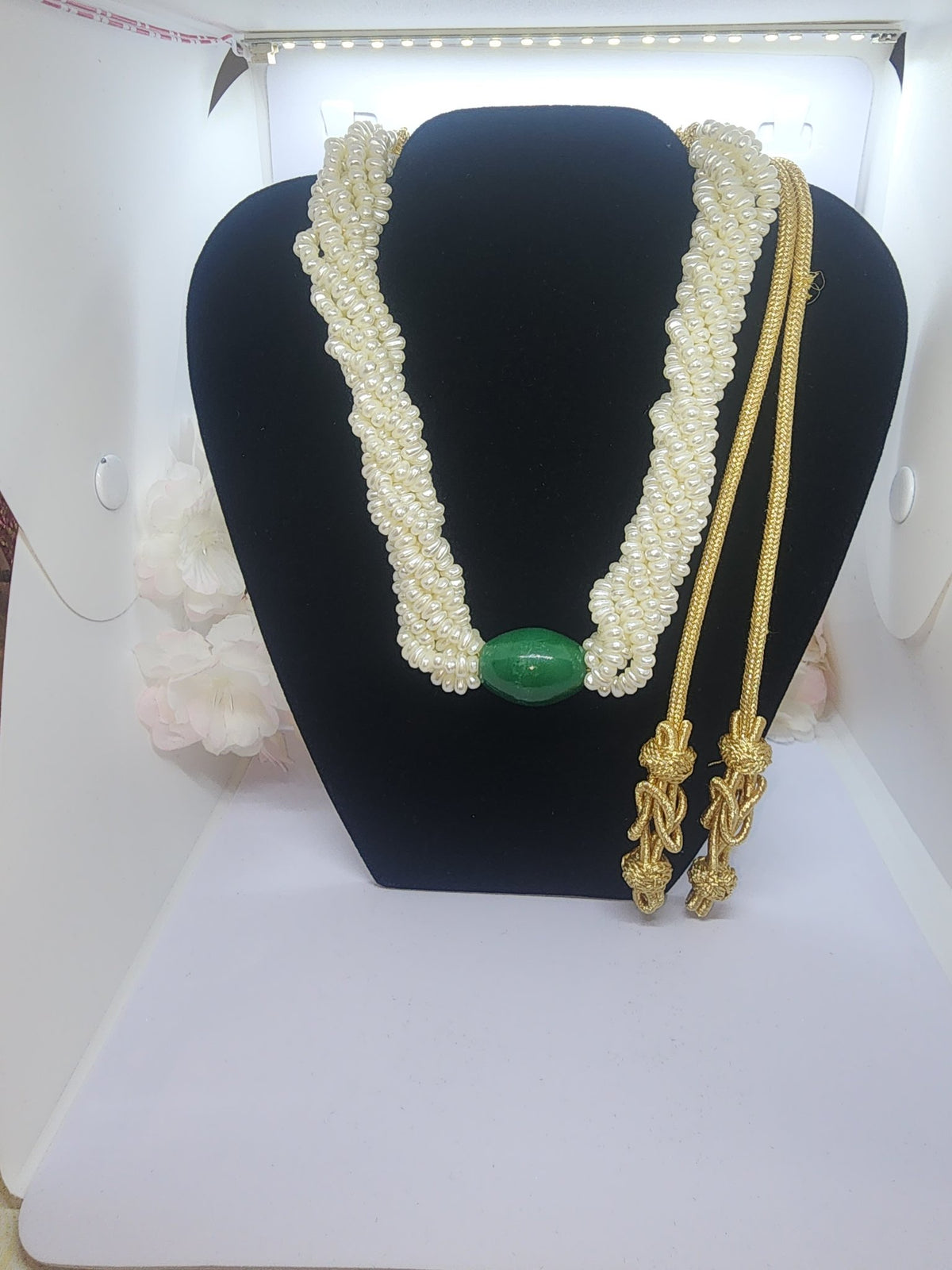 white pearl twisted necklace green stone2 toronto maison farhat